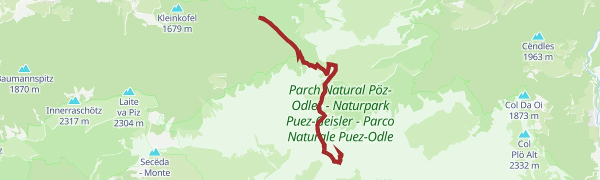 Route map: To the Piz Duleda - Puez Group